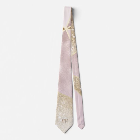 Abstraktes Muster Pink Gold Glitzer Mit Monogramm Krawatte (Vorderseite)