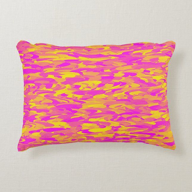 Abstraktes Muster Rosa Gelb Orange Dekokissen (Vorderseite)