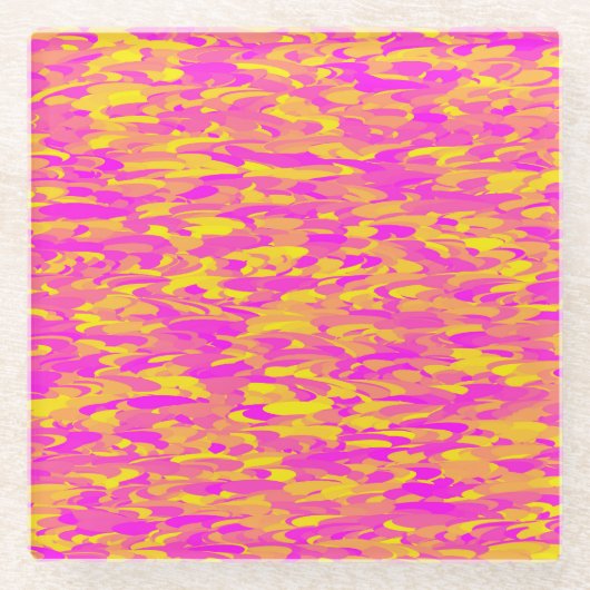 Abstraktes Muster Rosa Gelborange Glasuntersetzer (Vorderseite)