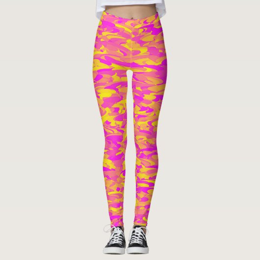 Abstraktes Muster Rosa Gelborange Leggings (Vorderseite)