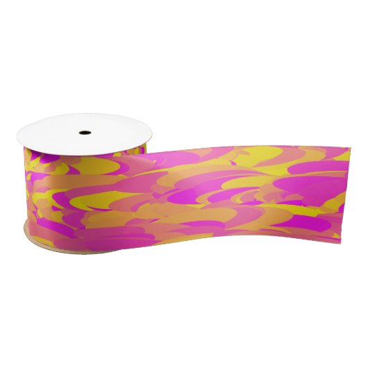 Abstraktes Muster Rosa Gelborange Satinband (Spule)