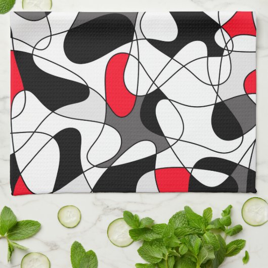 Abstraktes Muster - rot, grau, schwarz und weiß. Geschirrtuch (Gefaltet)