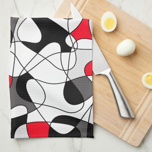 Abstraktes Muster - rot, grau, schwarz und weiß. Geschirrtuch (Viertel Falte)