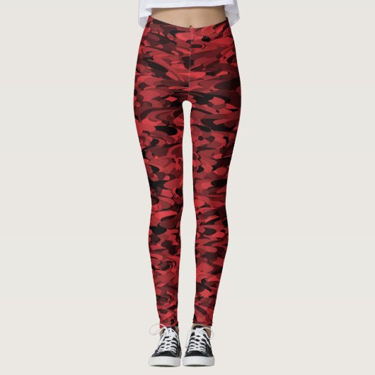 Abstraktes Muster Rot Schwarz Leggings (Vorderseite)