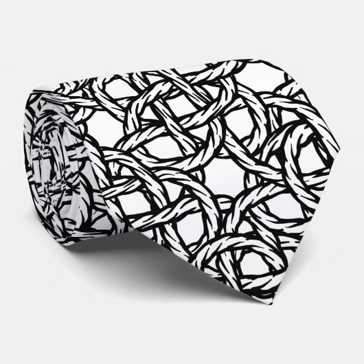 Abstraktes Muster Schwarz-Weiß-Seildesign Krawatte (Gerollt)