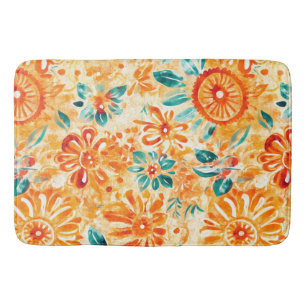 Abstraktes Muster Sonniger orangefarbener Duschvor Badematte