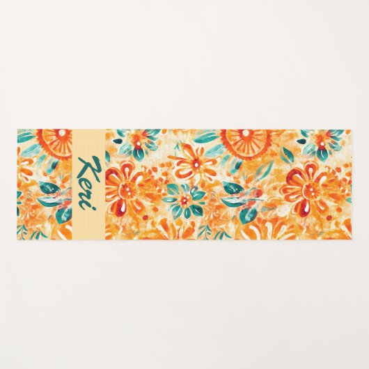 Abstraktes Muster Sonniger orangefarbener Duschvor Yogamatte (Vorderseite (Horizontal))