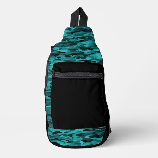 Abstraktes Muster Teal Schwarz Crossbody Bag (Vorderseite)