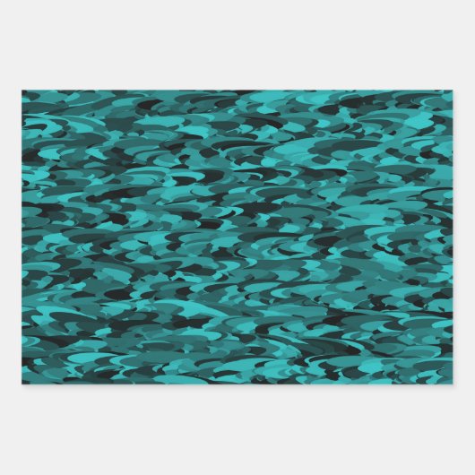 Abstraktes Muster Teal Schwarz Geschenkpapier Set (Vorderseite)