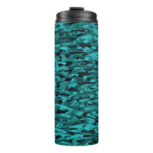 Abstraktes Muster Teal Schwarz Thermosbecher (Vorderseite)