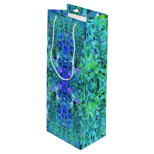 Abstraktes Muster und blaues Folienzmuster Geschenktüte Für Weinflaschen (Vorderseite Schrägansicht)