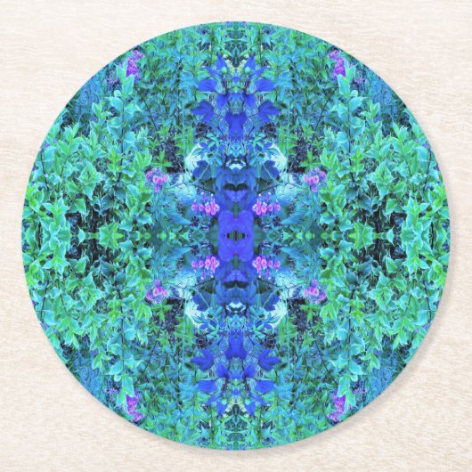 Abstraktes Muster und blaues Folienzmuster Runder Pappuntersetzer (Vorderseite)