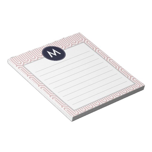 Abstraktes Mustermonogramm in Navy Pink Notizblock (angewinkelt)