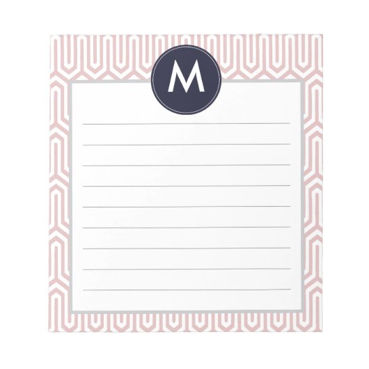 Abstraktes Mustermonogramm in Navy Pink Notizblock (Vorderseite)