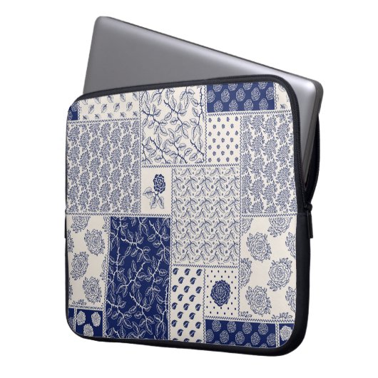 Abstraktes, nahtlos zartes Patchwork-Muster, dunke Laptopschutzhülle (Vorderseite Links)