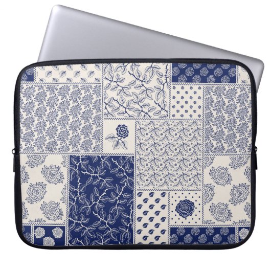 Abstraktes, nahtlos zartes Patchwork-Muster, dunke Laptopschutzhülle (Vorderseite)