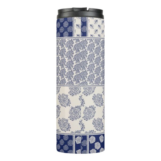 Abstraktes, nahtlos zartes Patchwork-Muster, dunke Thermosbecher (Rückseite)