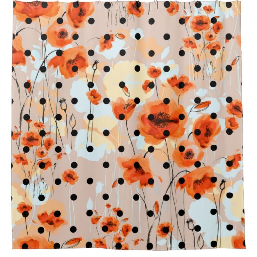 Abstraktes, nahtloses Blumenmuster mit Feldmohn Duschvorhang (Vorderseite)