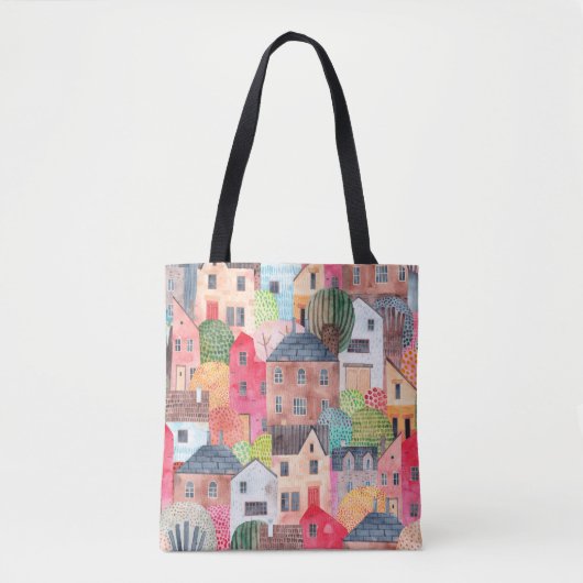 Abstraktes nahtloses Häusermuster. Aquarell Tasche (Vorderseite)