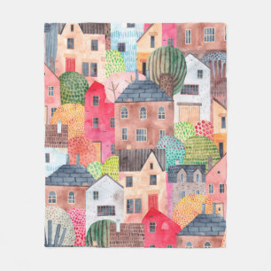 Abstraktes nahtloses Häusermuster. Wasserfarbe  Fleecedecke