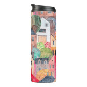 Abstraktes nahtloses Häusermuster. Wasserfarbe  Thermosbecher (Nach rechts gedreht)