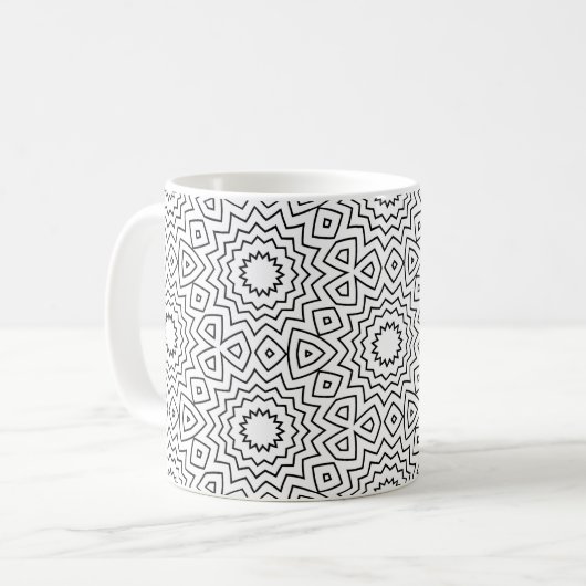 Abstraktes nahtloses Mandala-Design in Schwarz-Wei Kaffeetasse (Vorderseite Links)