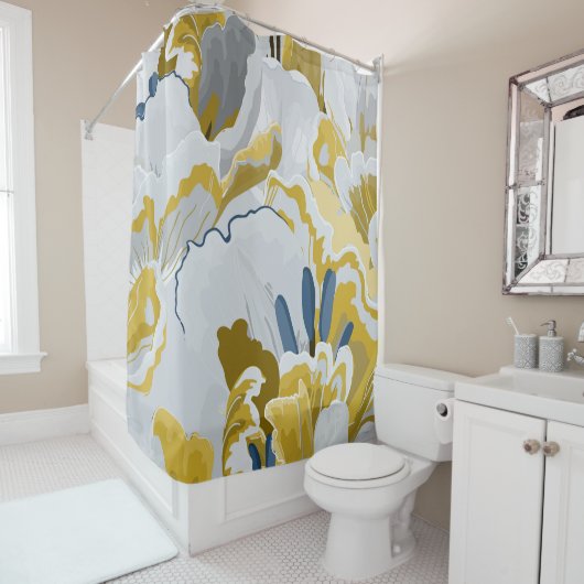 Abstraktes nahtloses Muster. Hellgrau, gelb, g Duschvorhang (Beispiel)