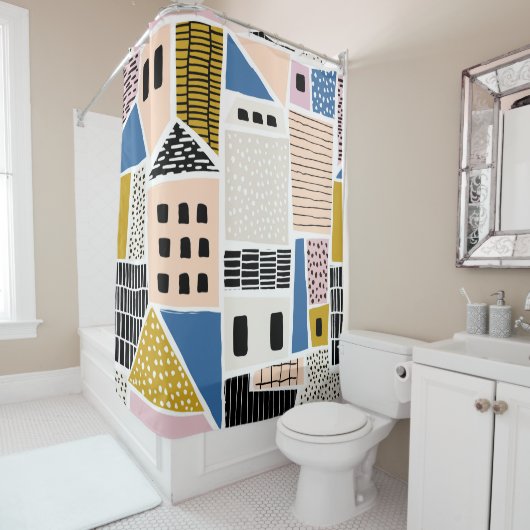 Abstraktes nahtloses Muster mit handgefertigtem dr Duschvorhang (Beispiel)