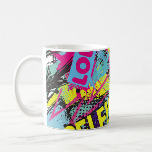 Abstraktes nahtloses Muster mit Pop-Art-Comicsprac Kaffeetasse