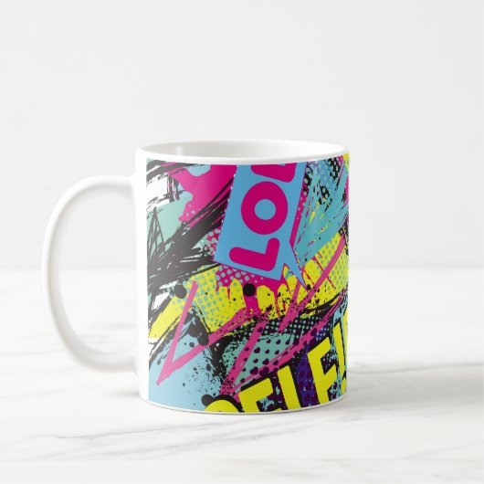 Abstraktes nahtloses Muster mit Pop-Art-Comicsprac Kaffeetasse (Links)