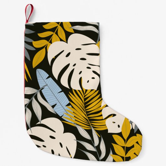 Abstraktes nahtloses Muster mit tropischen Blätter Kleiner Weihnachtsstrumpf (Vorderseite)