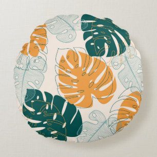 Abstraktes nahtloses Muster mit tropischen Blätter Rundes Kissen