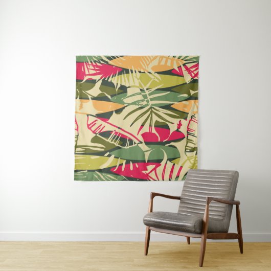 Abstraktes nahtloses Muster mit tropischen Blätter Wandteppich (Beispiel (Horizontal))