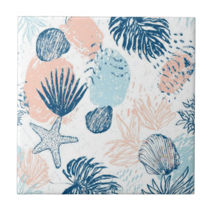 Abstraktes nautisches Strand-Design in Blau und Pf Fliese