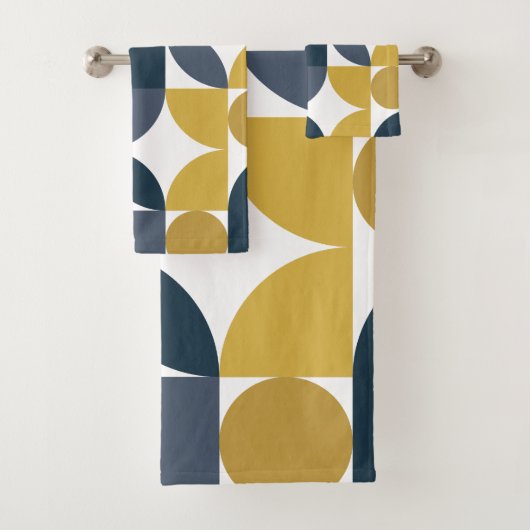 Abstraktes Navy-Senf-Geometrisches Muster Badhandtuch Set (Insitu)