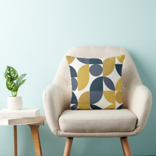 Abstraktes Navy-Senf-Geometrisches Muster Kissen