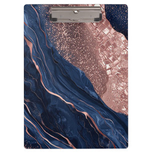 Abstraktes Navy- und Roségold-Marmor-Design Klemmbrett