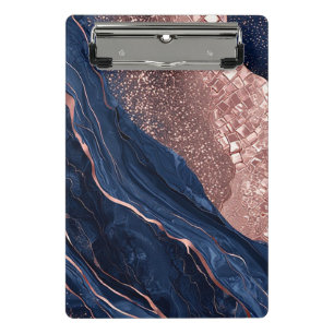 Abstraktes Navy- und Roségold-Marmor-Design Mini Klemmbrett