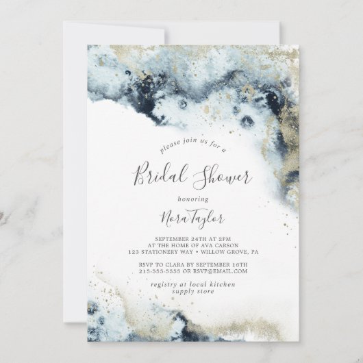 Abstraktes Navy Watercolor-Brautparty Einladung (Vorderseite)