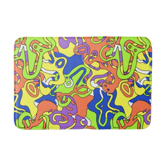 Abstraktes Neon-Doodle-Labyrinth-Muster Badematte (Vorderseite)