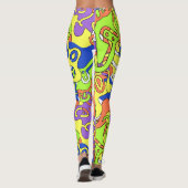 Abstraktes Neon-Doodle-Labyrinth-Muster Leggings (Rückseite)