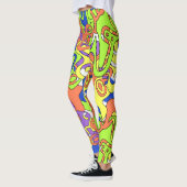 Abstraktes Neon-Doodle-Labyrinth-Muster Leggings (Links)