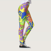 Abstraktes Neon-Doodle-Labyrinth-Muster Leggings (Rechts)