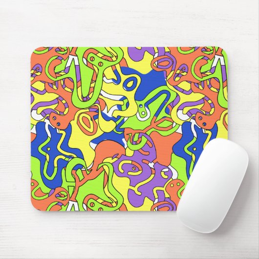 Abstraktes Neon-Doodle-Labyrinth-Muster Mousepad (Mit Mouse)