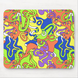 Abstraktes Neon-Doodle-Labyrinth-Muster Mousepad