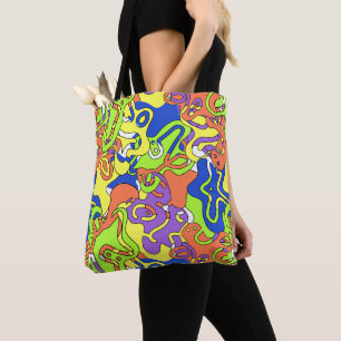 Abstraktes Neon-Doodle-Labyrinth-Muster Tasche