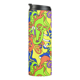 Abstraktes Neon-Doodle-Labyrinth-Muster Thermosbecher