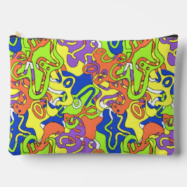 Abstraktes Neon-Doodle-Labyrinth-Muster Zubehörtasche