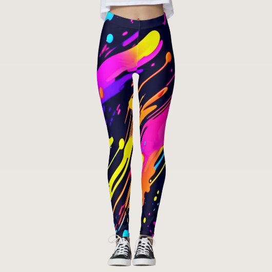 Abstraktes Neon-Farbtupdesign Leggings (Vorderseite)
