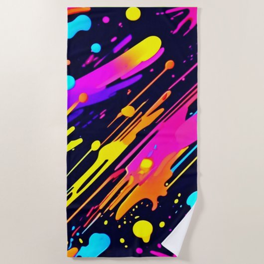 Abstraktes Neon-Farbtupdesign Strandtuch (Vorderseite)